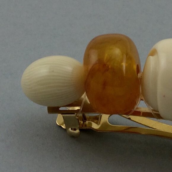 Vtg Large Plastic Beaded French Barrette Hair Clip Made in France Faux Amber - Picture 7 of 16